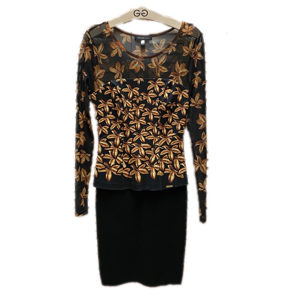 French Black Leaf Slimmer Dress